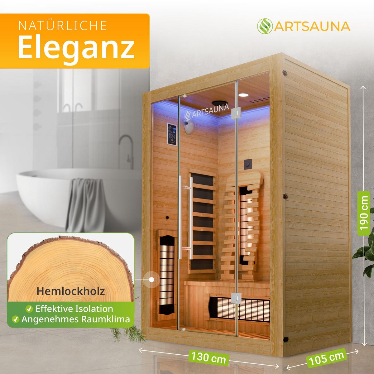 INFRAROTKABINE Kiruna130 Premium mit Dual Technologie - Naturfarben, Holz (130/190/105cm) - Artsauna