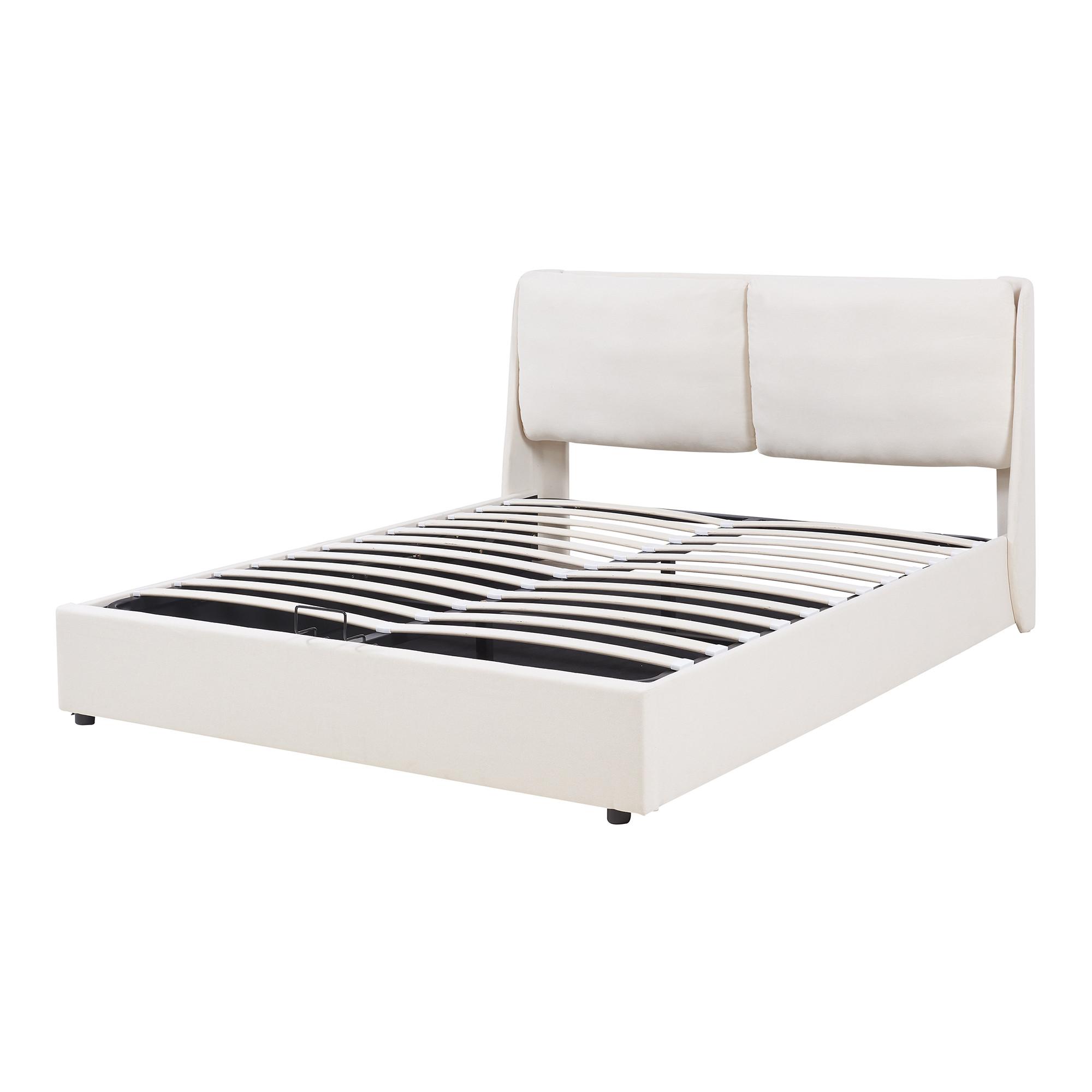 POLSTERBETT Lunner - Beige, Holzwerkstoff/Kunststoff (160/200cm) - [en.casa]