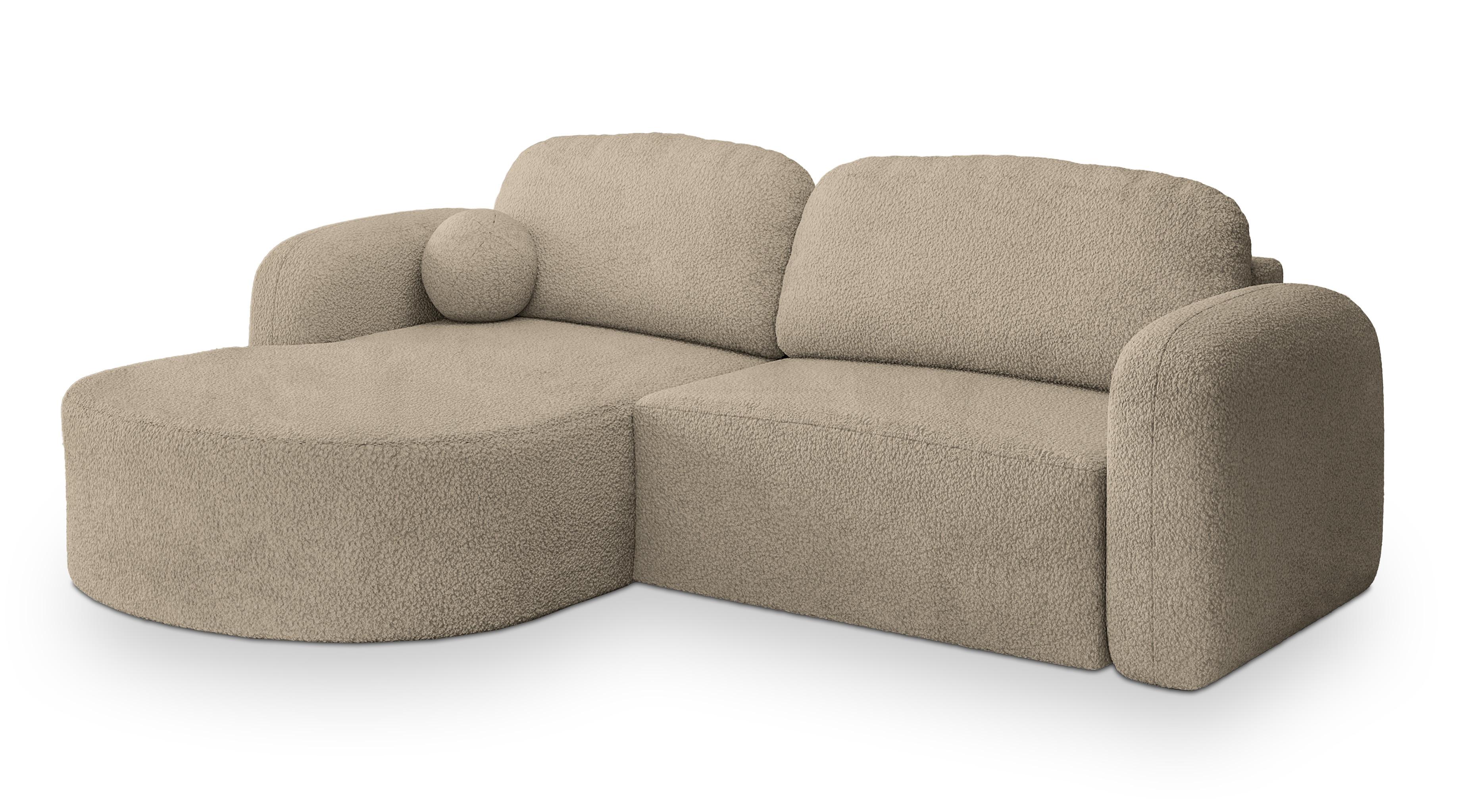 ECKSOFA AMILIA L-S Beige Boucle-Stoff mit Schlaffunktion - Beige, Holz (263/174cm) - MASSENO