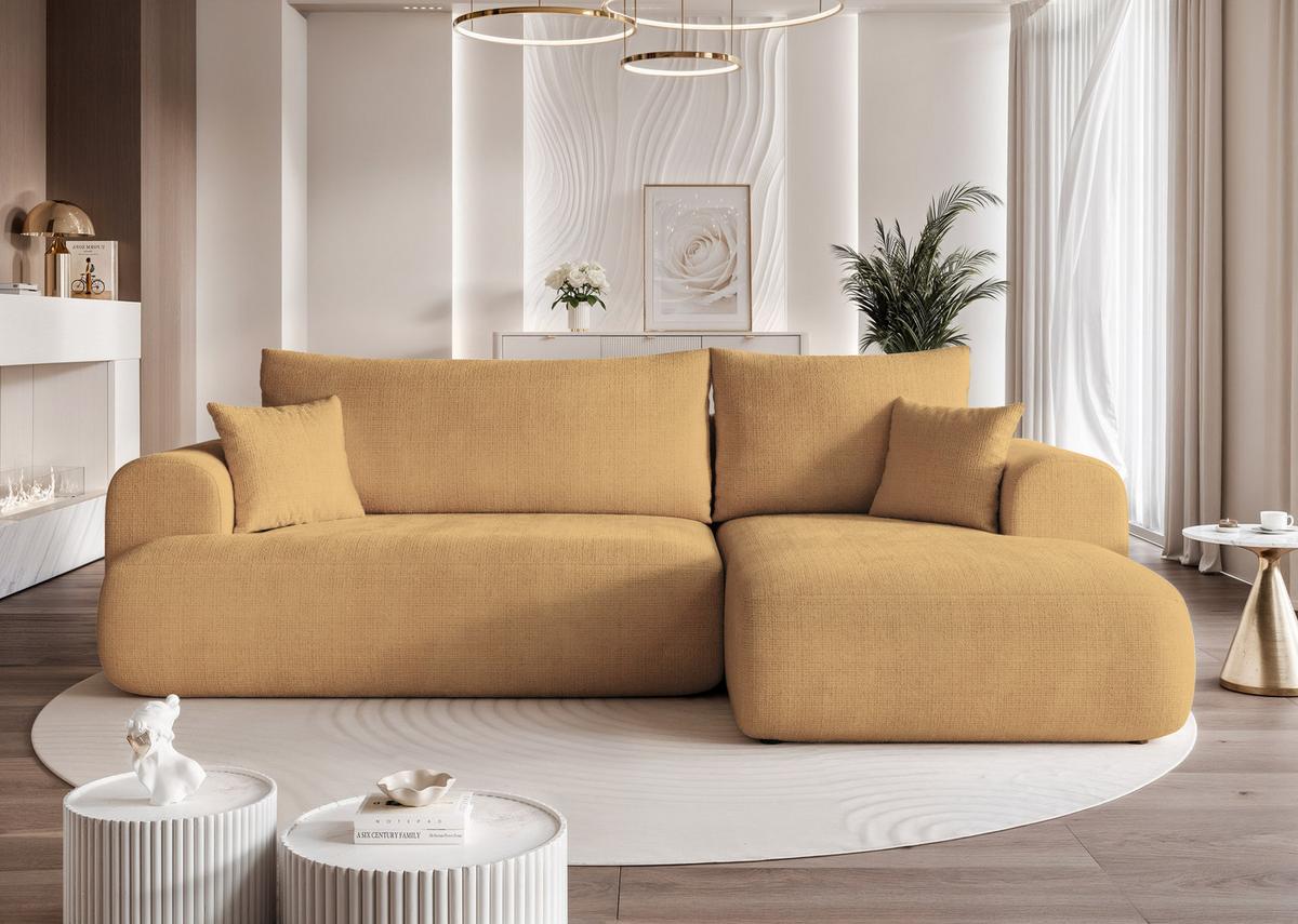 ECKSOFA BLOOM Rechts mit Schlaffunktion und Bettkasten Gelb - Gelb, Kunststoff/Textil (263/150cm) - Idohome