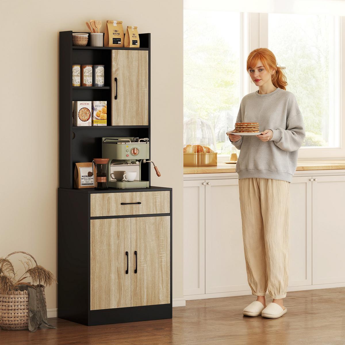 KÜCHENSCHRANK Spanlatte Naturholz Schwarz - Schwarz, Holzwerkstoff (40/180/60cm) - HOMCOM