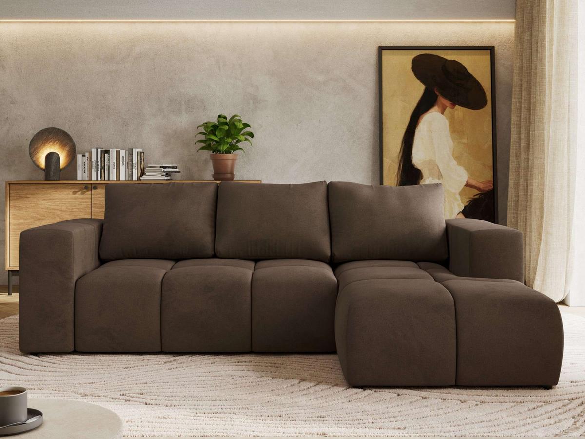 ECKSOFA MONIVA Braun Velvet - Rechts - Schwarz/Braun, Kunststoff/Textil (266/164cm) - MKS