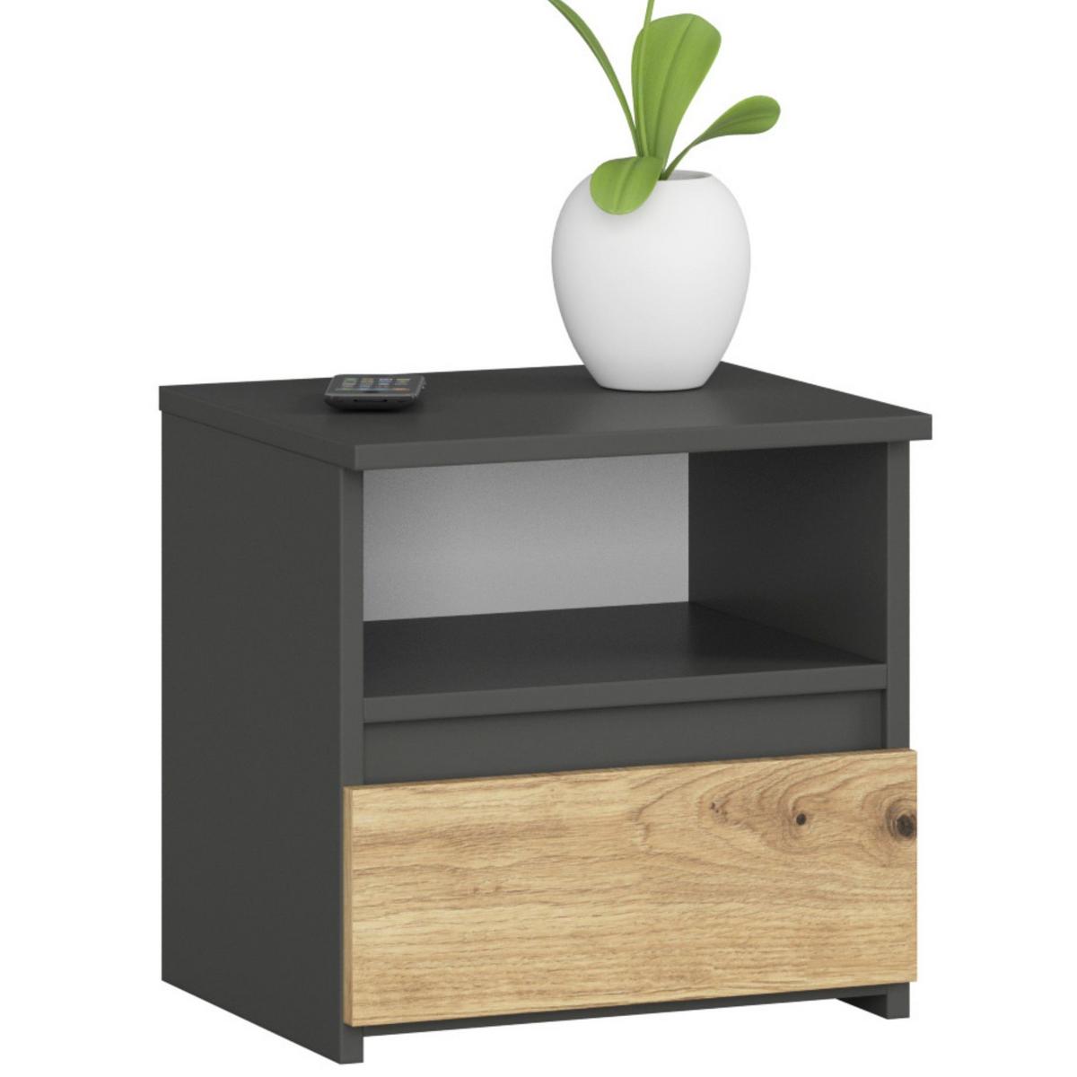 NACHTTISCH Graphit Grau, Eiche Artisan 40/40/35 - Eiche Artisan, Holzwerkstoff (40/40/35cm) - RAUMHIRSCH FURNITURE