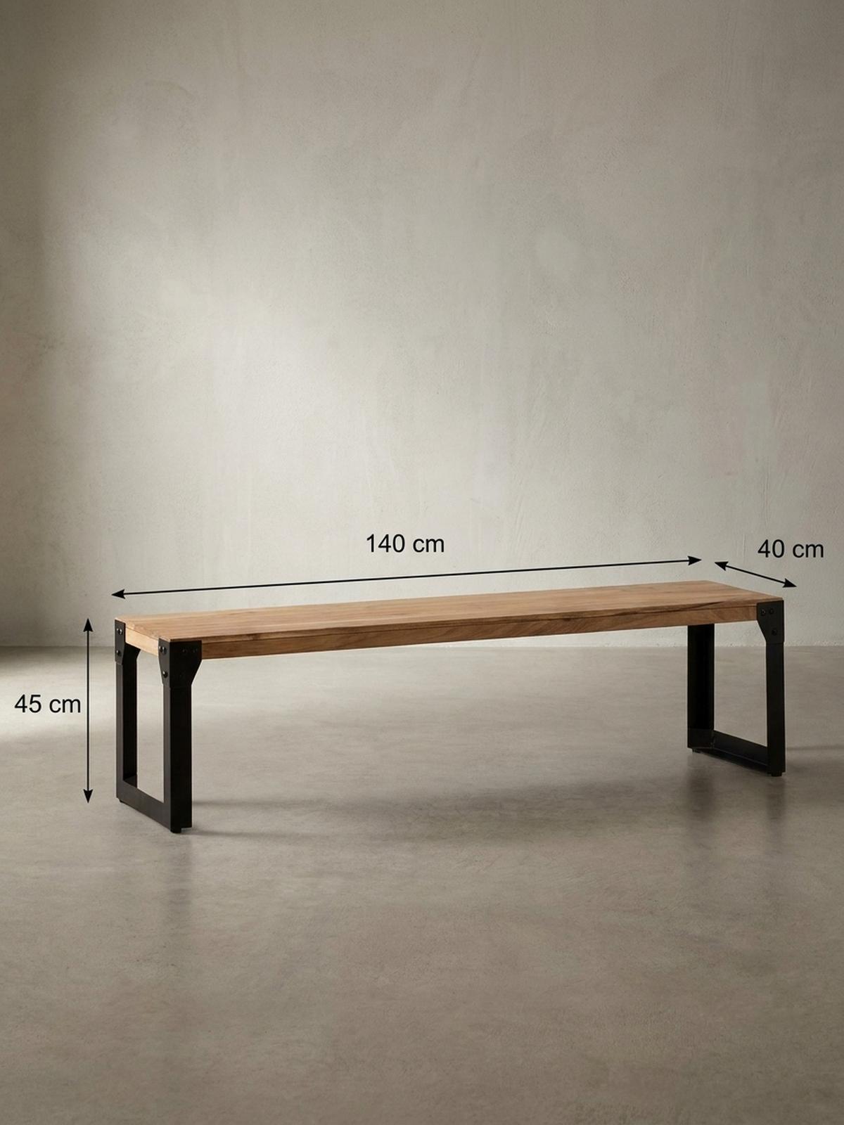ESSZIMMERBANK Massivholz Metall ohne Lehne, Akazie 140x40x45 cm - Schwarz/Braun, Holz/Metall (140/45/40cm) - KADIMA DESIGN