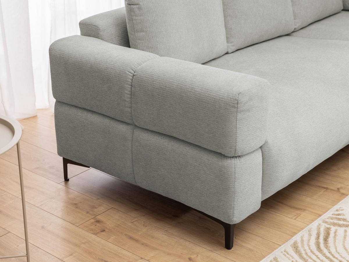 ECKSOFA inkl. Hocker Cardea mit Schlaffunktion in Bubble-Optik aus weichem Hellgrau Strukturstoff und hohem Sitzkomfort - Ottomane rechts - Hellgrau/Schwarz, Holz/Textil (230/170cm) - S-Style Möbel