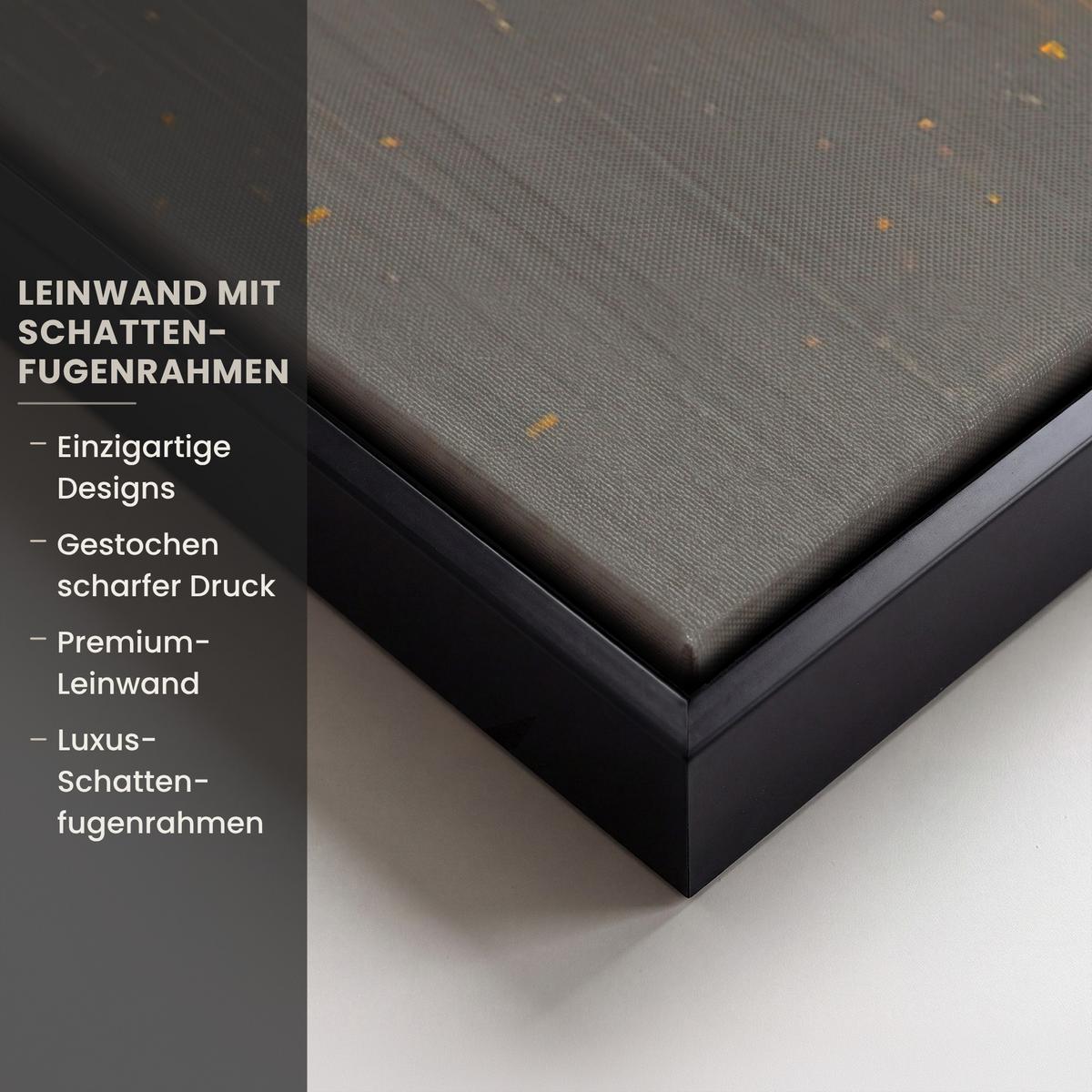 LEINWAND Bilder mit Rahmen - Baum - Blätter - Gold - Abstrakt - 100x150 - Grau, Textil (100/150cm) - MuchoWow