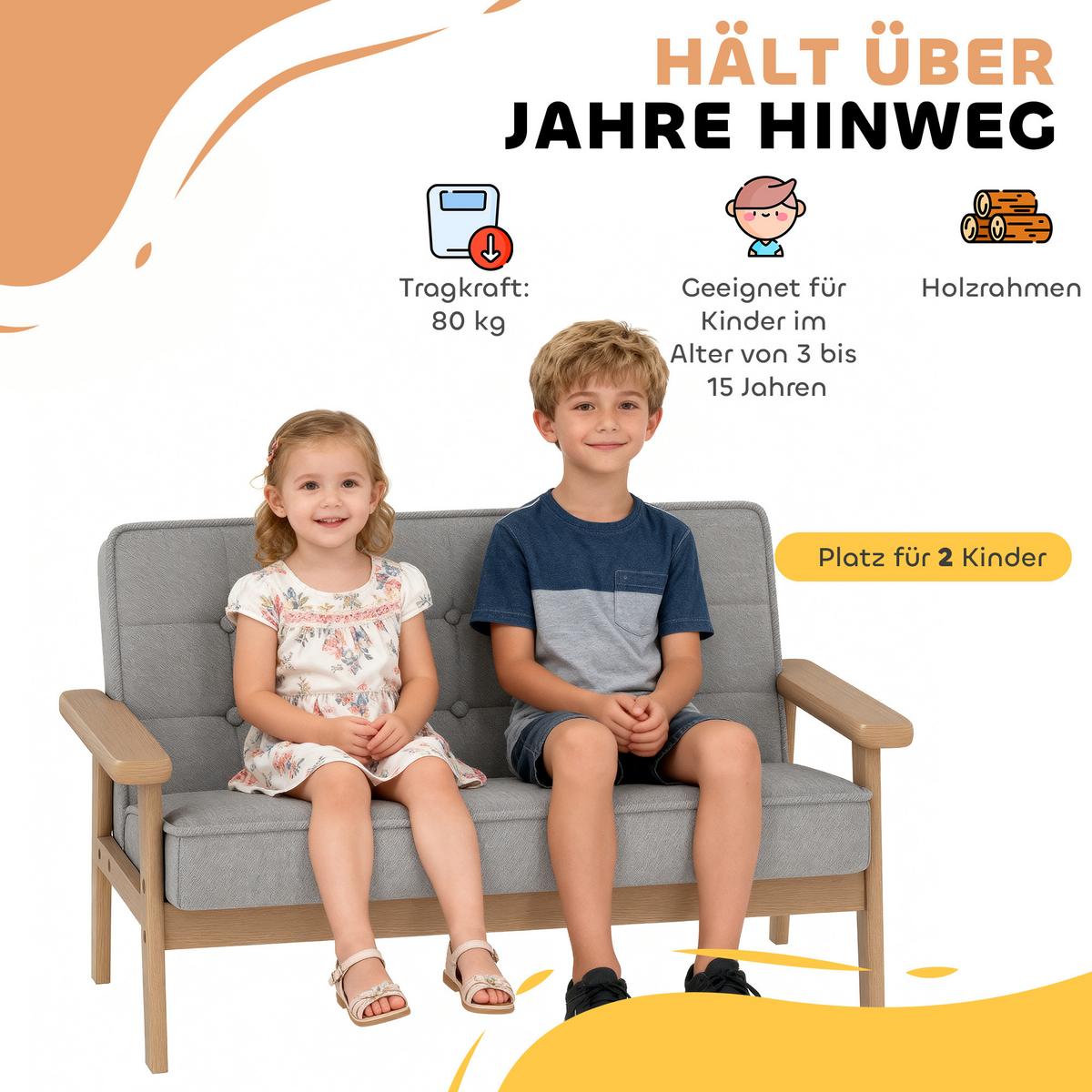 KINDERSESSEL Kurzflor-Stoff Gummiholz Grau - Naturfarben/Grau, Holz/Textil (42/48/77cm) - AIYAPLAY