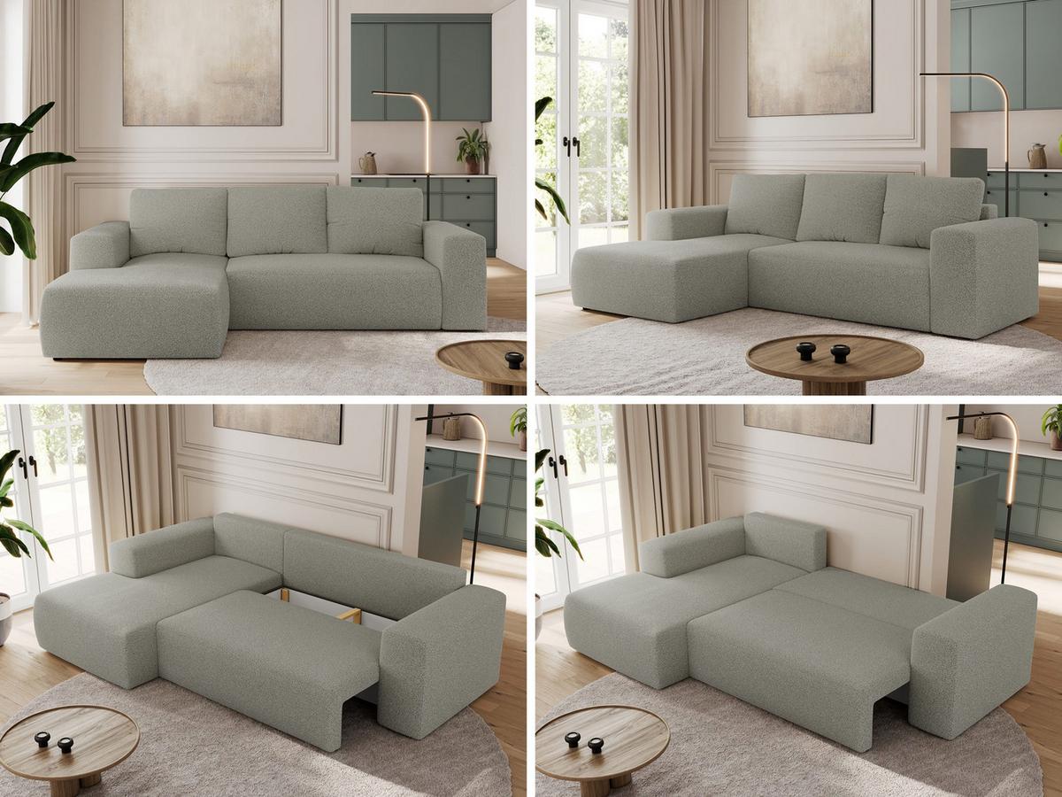 ECKSOFA TRENTINO L Hellgrau Boucle - Links - Hellgrau/Schwarz, Kunststoff/Textil (266/164cm) - MKS