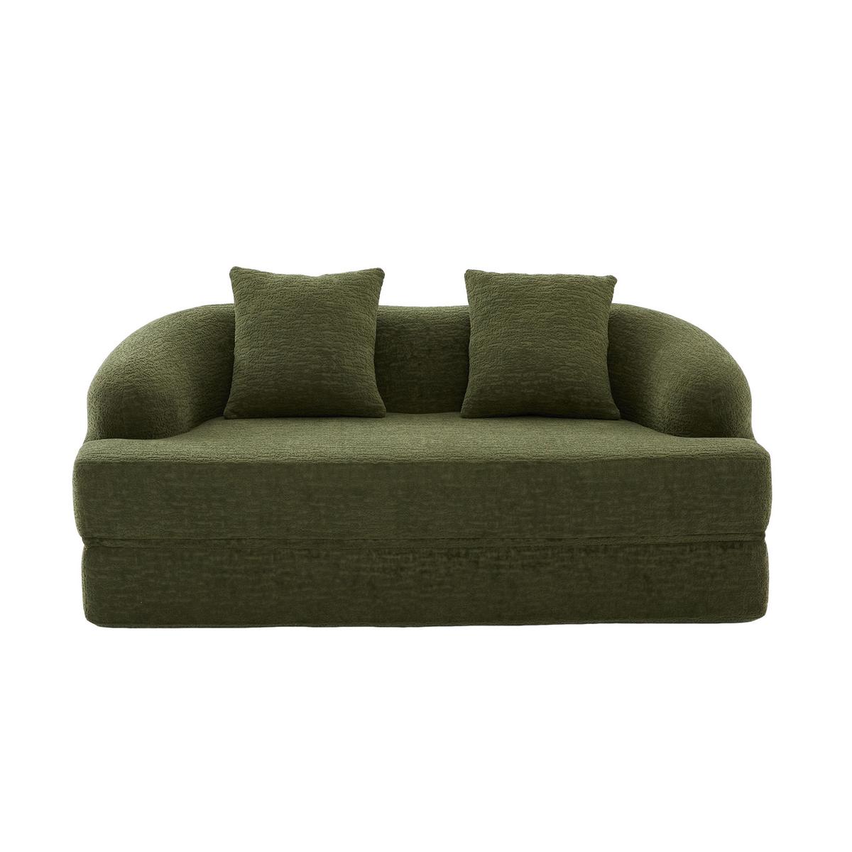 SCHLAFSOFA 2-in-1 Klappbett Grün Chenille 2-Sitzer mit Kissen - Grün, Textil (157/65/84cm) - Urban Meuble