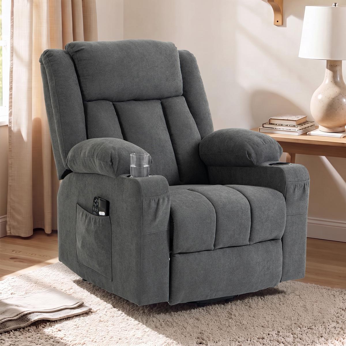 RELAXSESSEL Frottee Dunkelgrau - Dunkelgrau/Schwarz, Holzwerkstoff/Textil (90/110/94cm) - HOMCOM