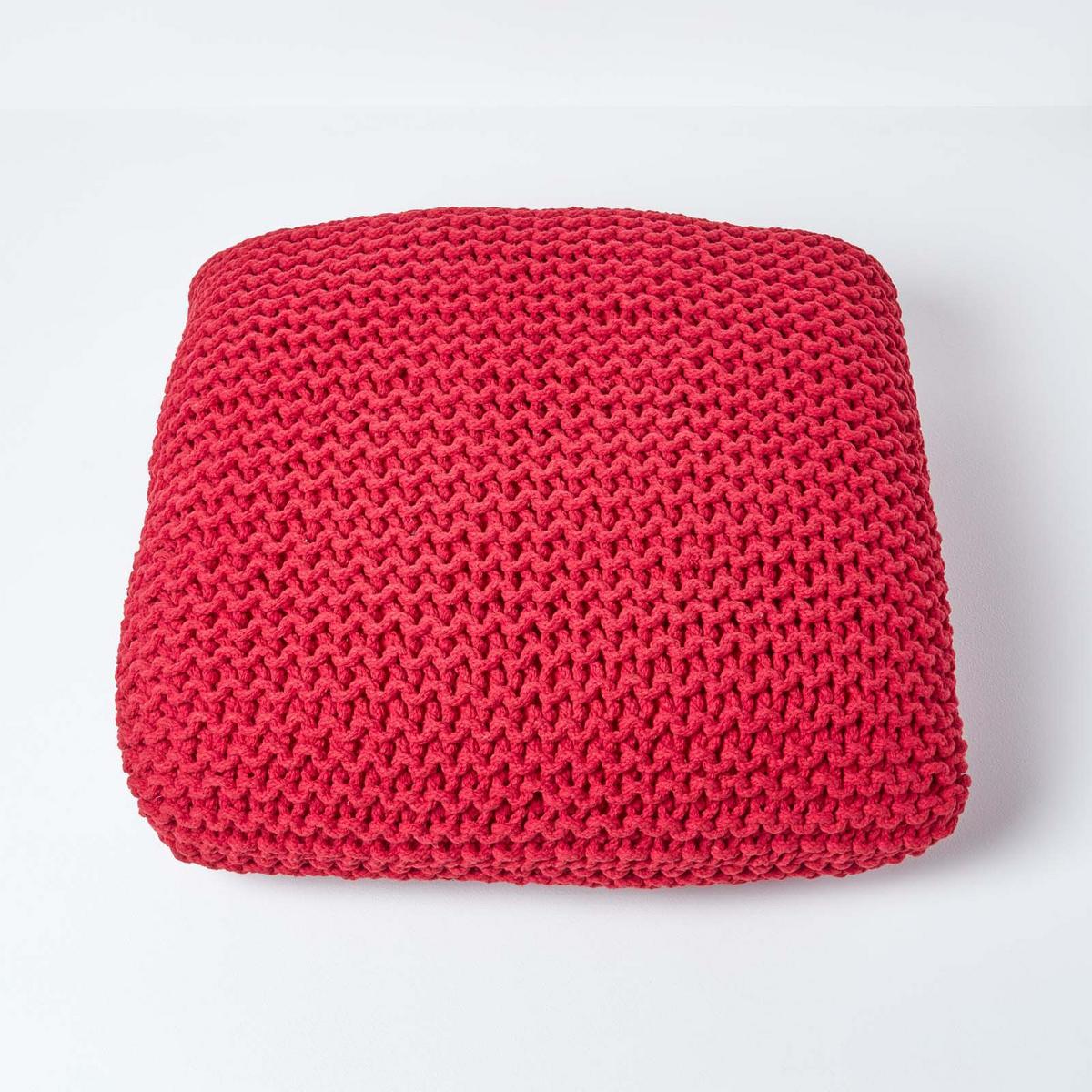 STRICK-POUF rot, Bodenkissen 70/70/20 cm - Rot, Textil (70/20/70cm) - Homescapes