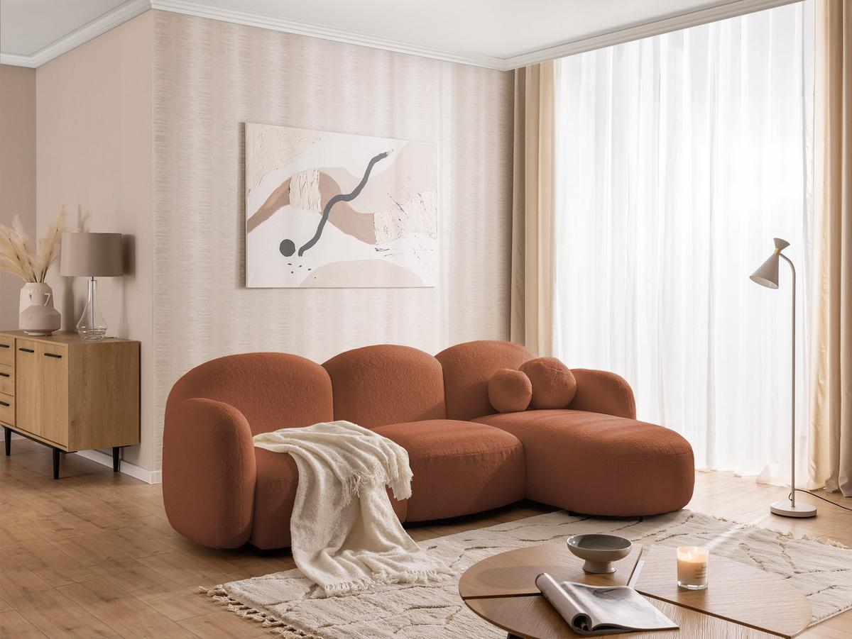 ECKSOFA Nuvola mit abgerundetem Design Terrakotta Bouclé-Stoff - Ottomane Rechts - Terracotta/Schwarz, Holz/Kunststoff (268/146cm) - S-Style Möbel