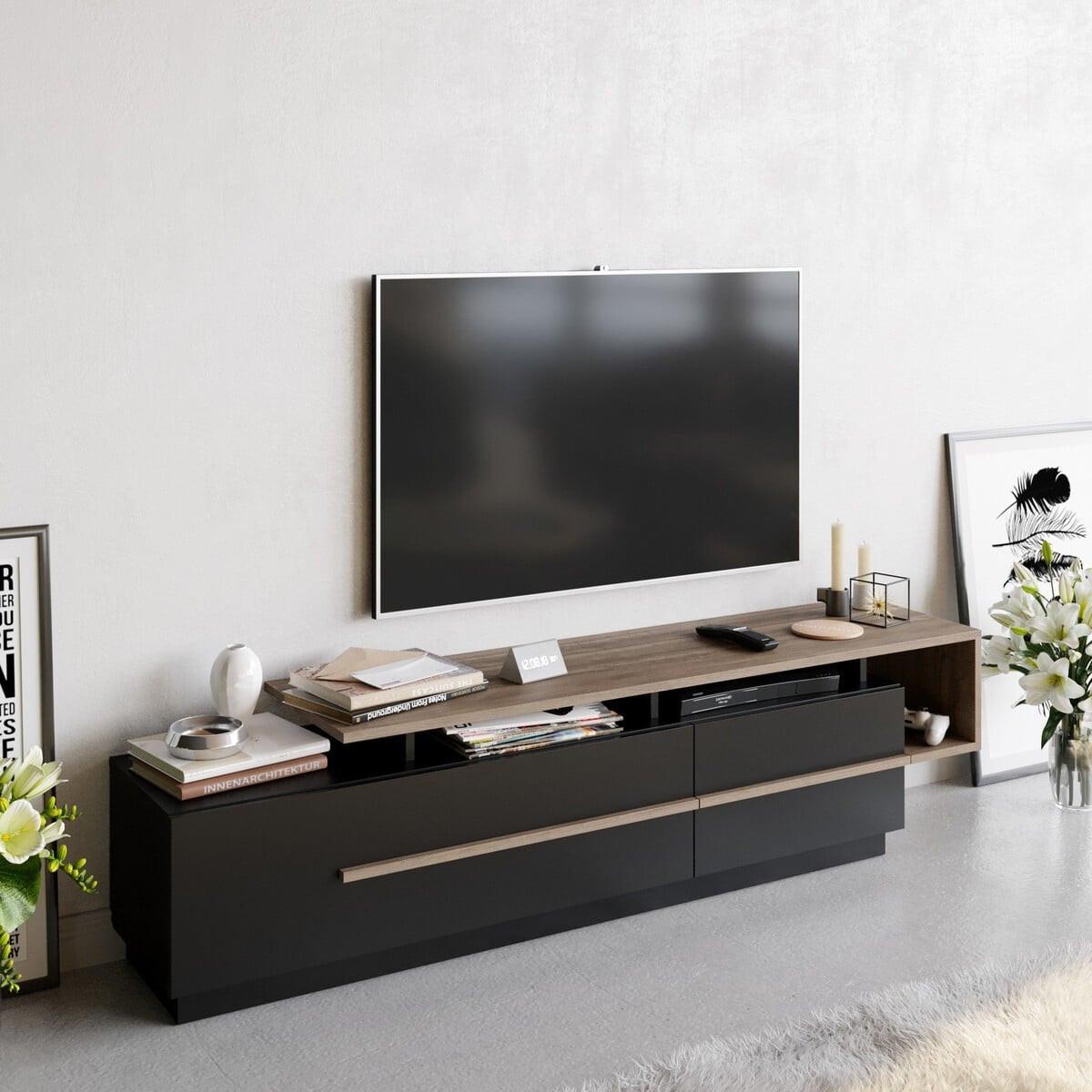 TV-MÖBEL mit 2 Klapptüren 38,9/180/46,4 cm - Schwarz, Holzwerkstoff (38.9/46.4/171cm) - Calicosy