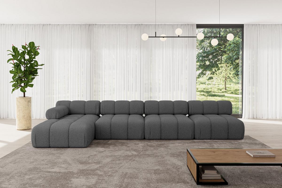 ECKSOFA modulares Sofa Razon-L3 - 380x160x70 cm Grau Bouclé - Grau, Holzwerkstoff/Textil (380/160cm) - ALTDECOR