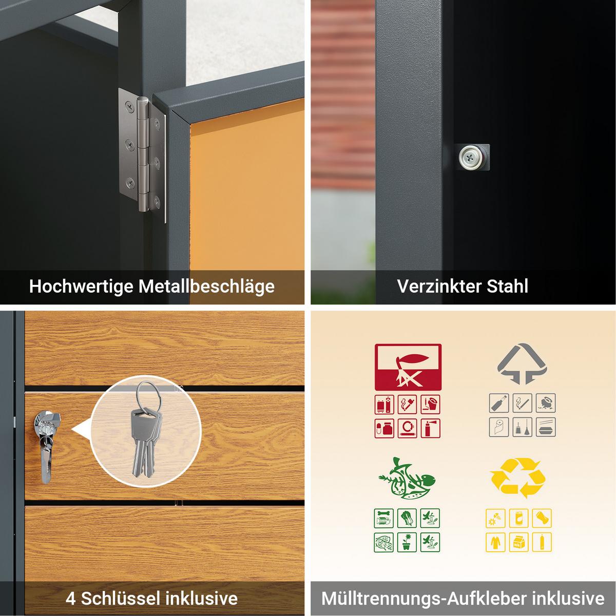 MÜLLTONNENBOX 2er 480L Metall Mülltrennung 134,2x116,2x80,2 cm - Naturfarben, Metall (134/116/80cm) - SoBuy