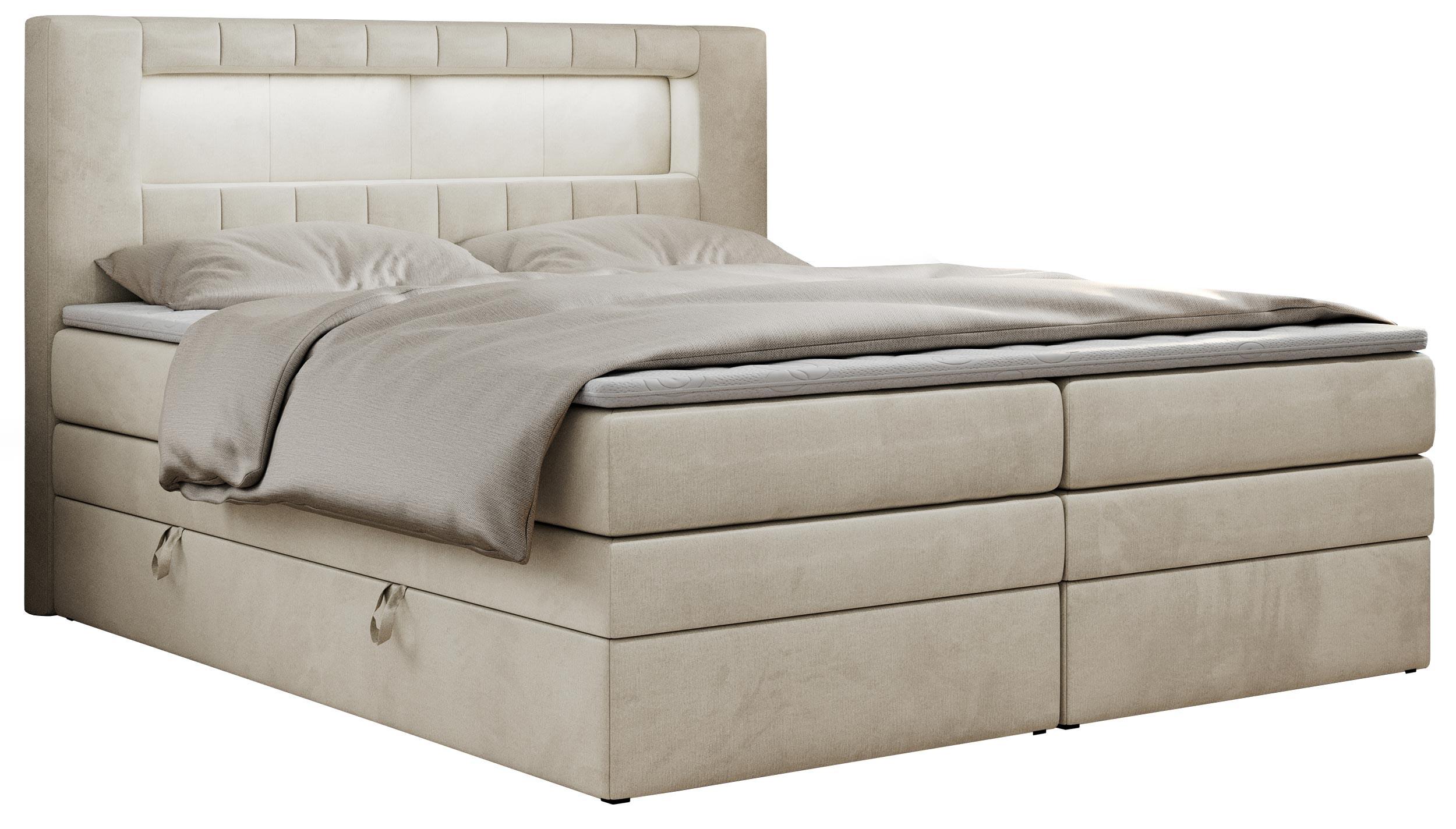 BOXSPRINGBETT GOLD-5 KING LED 120/200 Beige Velvet - H3 - Beige, Holz/Textil (120/200cm) - MKS