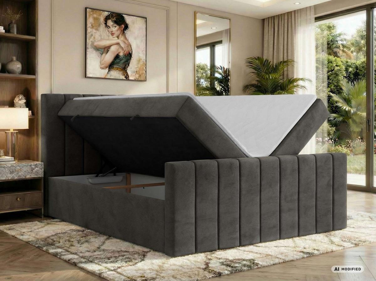 BOXBETT ALVER DUO 180/200 - Dunkelgrau Velvet - Topper T25 - H3 - Dunkelgrau/Schwarz, Kunststoff/Textil (180/200cm) - MKS