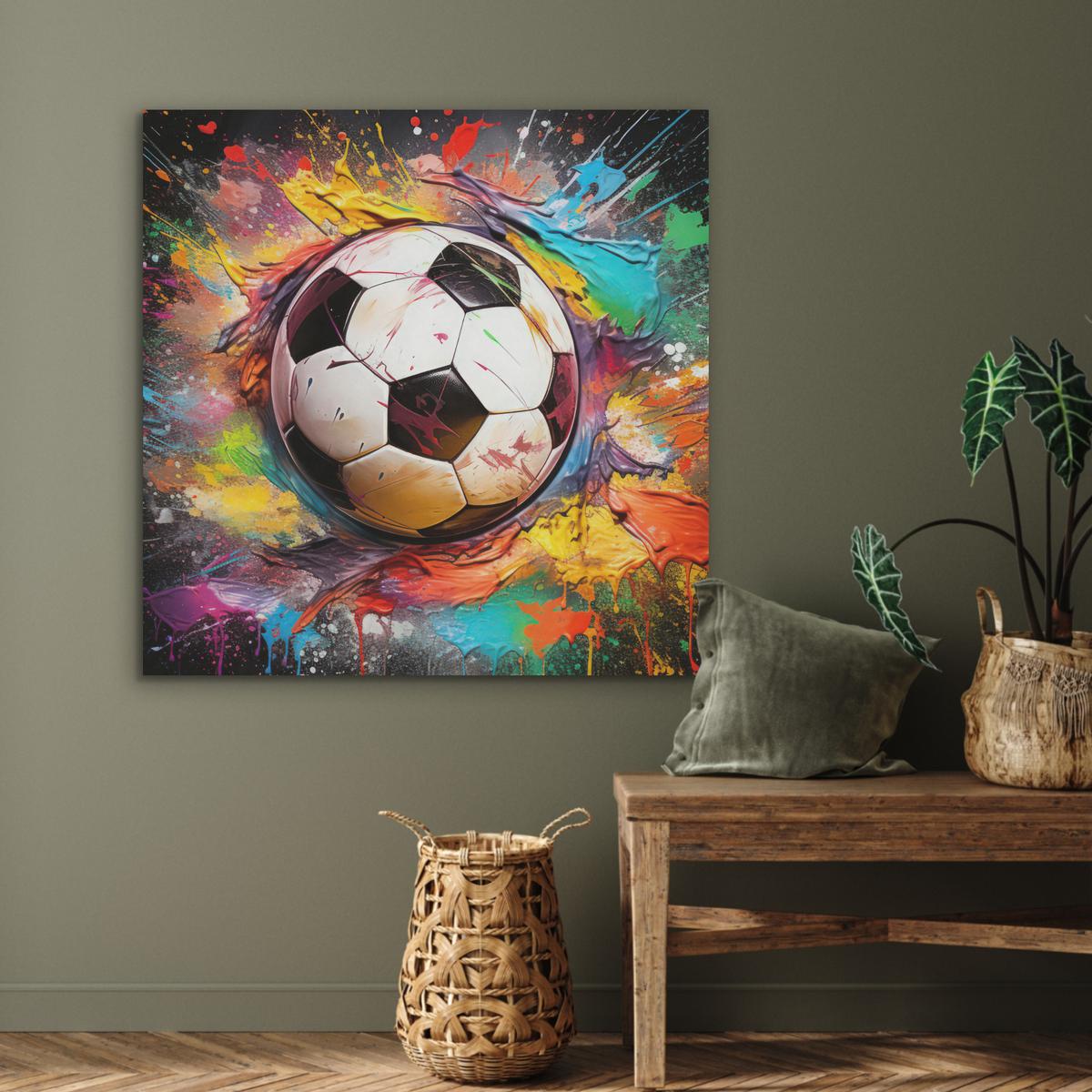 AKUSTIKBILD Fußball - Farbe - Farben - Schwarz - Weiß Akustikpaneele 90x90 cm - Weiß, Kunststoff (90/90/0.9cm) - MuchoWow