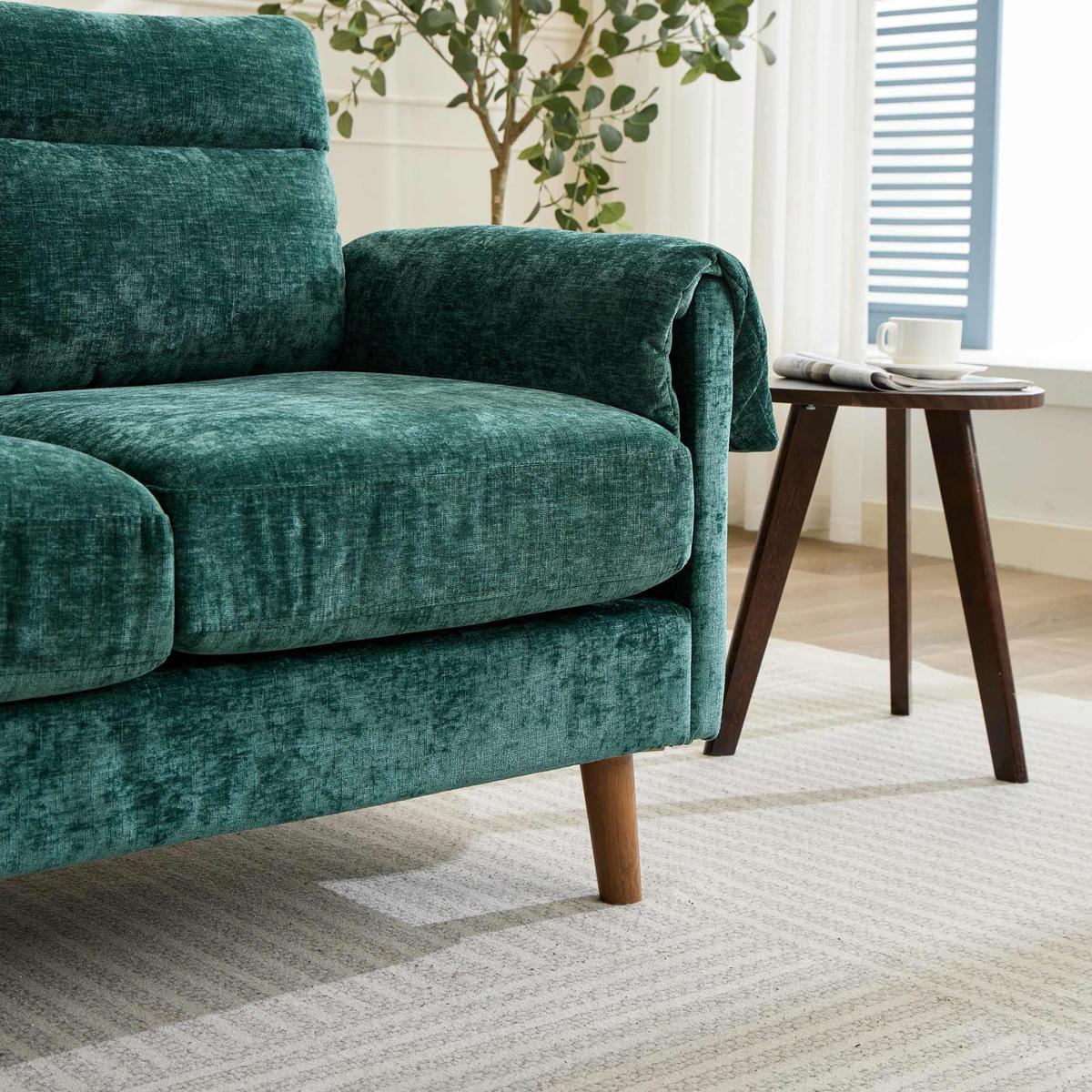 2-SITZER-SOFA aus smaragdgrünem chenille, kompakt und platzsparend - Grün, Textil (70/85/124cm) - Urban Meuble