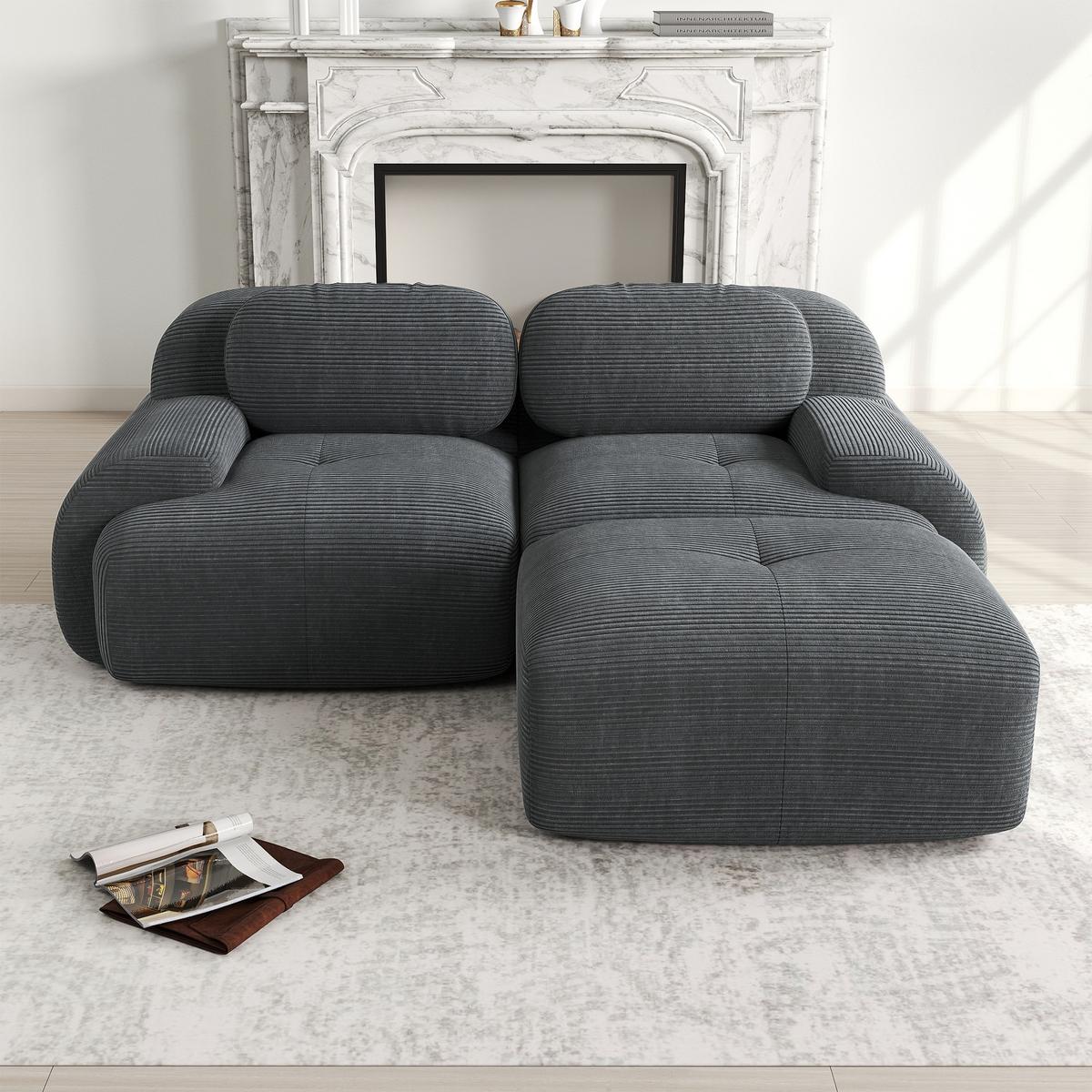 ECKSOFA cordstoff grau modular & ohne montage - Grau, Textil (208/178cm) - Urban Meuble