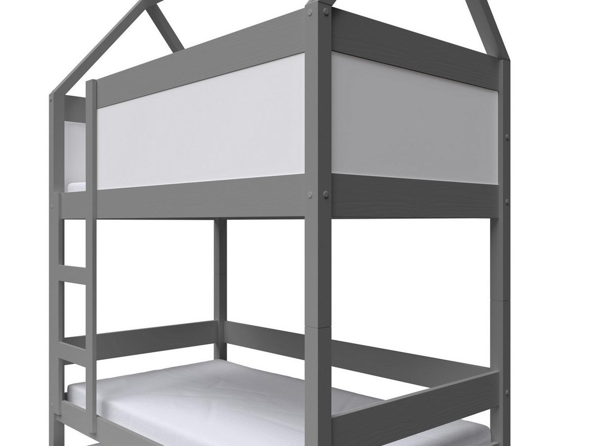 ETAGENBETT TAMI mit Bettkasten 80x160 cm Hellgrau - Hellgrau/Weiß, Holz (80/160cm) - MASSENO