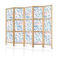 PARAVENT Japanischer 5-tlg 225x172 cm Bunte Fische - Blau, Holz/Textil (225/172/3cm) - Muralo
