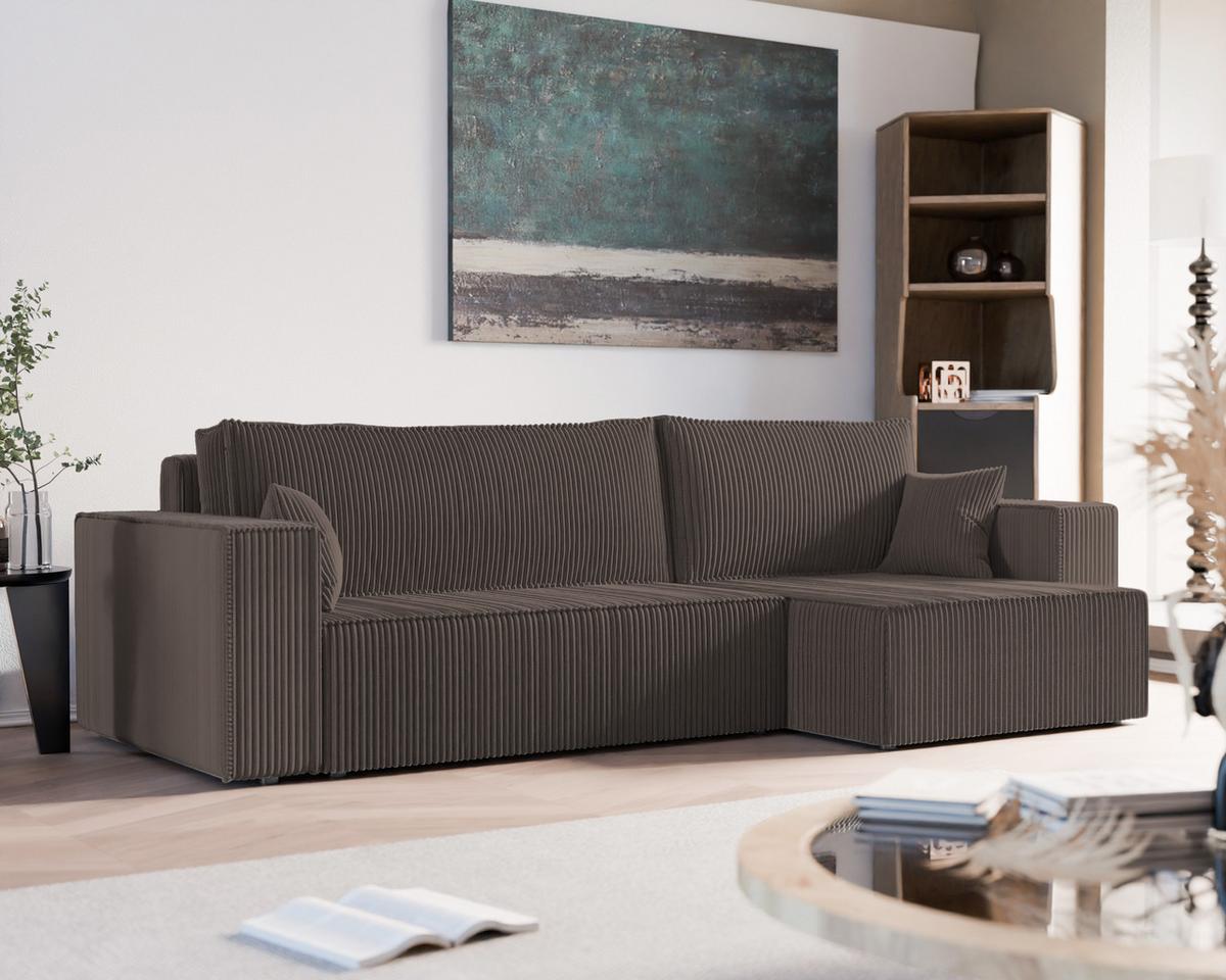 ECKSOFA mit Schlaffunktion und Bettkasten, Braun - Braun, Holzwerkstoff/Textil (145/276cm) - Idohome