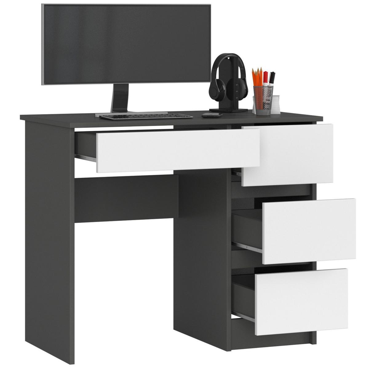 SCHREIBTISCH Graphit Grau, Weiß 77/90/50 - Weiß, Holzwerkstoff (120/50/77cm) - RAUMHIRSCH FURNITURE