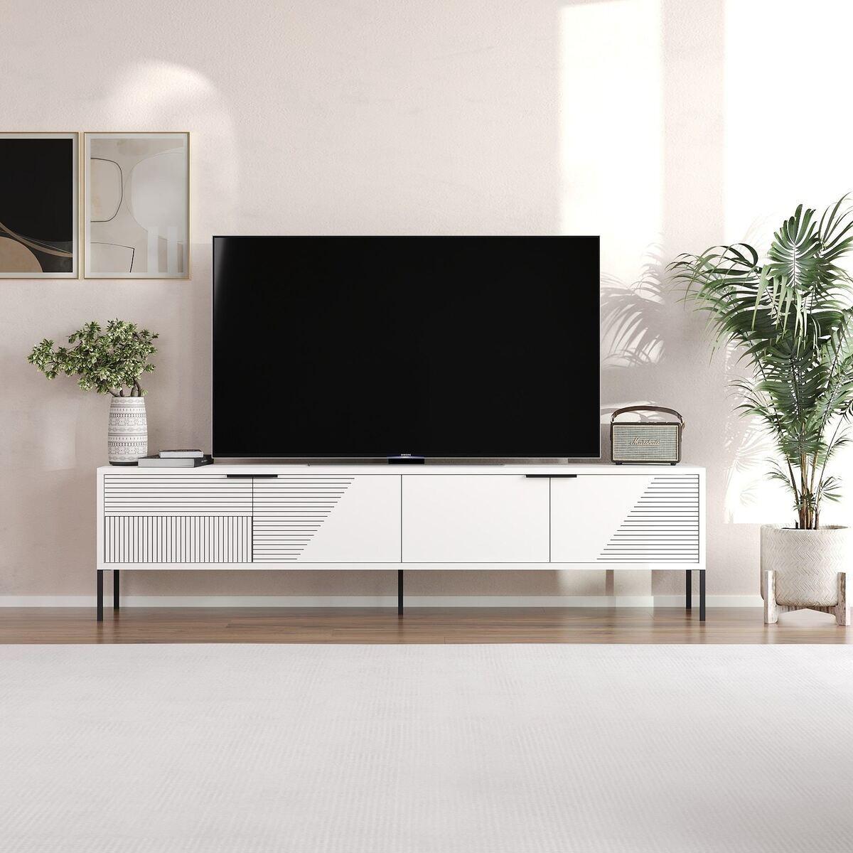 TV-MÖBEL auf Füßen mit 2 klappbaren, gerippten Türen 30/180/45 cm - Weiß, Holzwerkstoff (30/45/36cm) - Calicosy