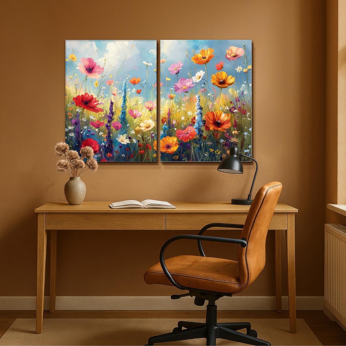 LEINWANDBILD 2er Set Blumen - Frühling - Farbenfroh - Sommerlich 100x70 cm - Orange, Textil (100/70cm) - MuchoWow