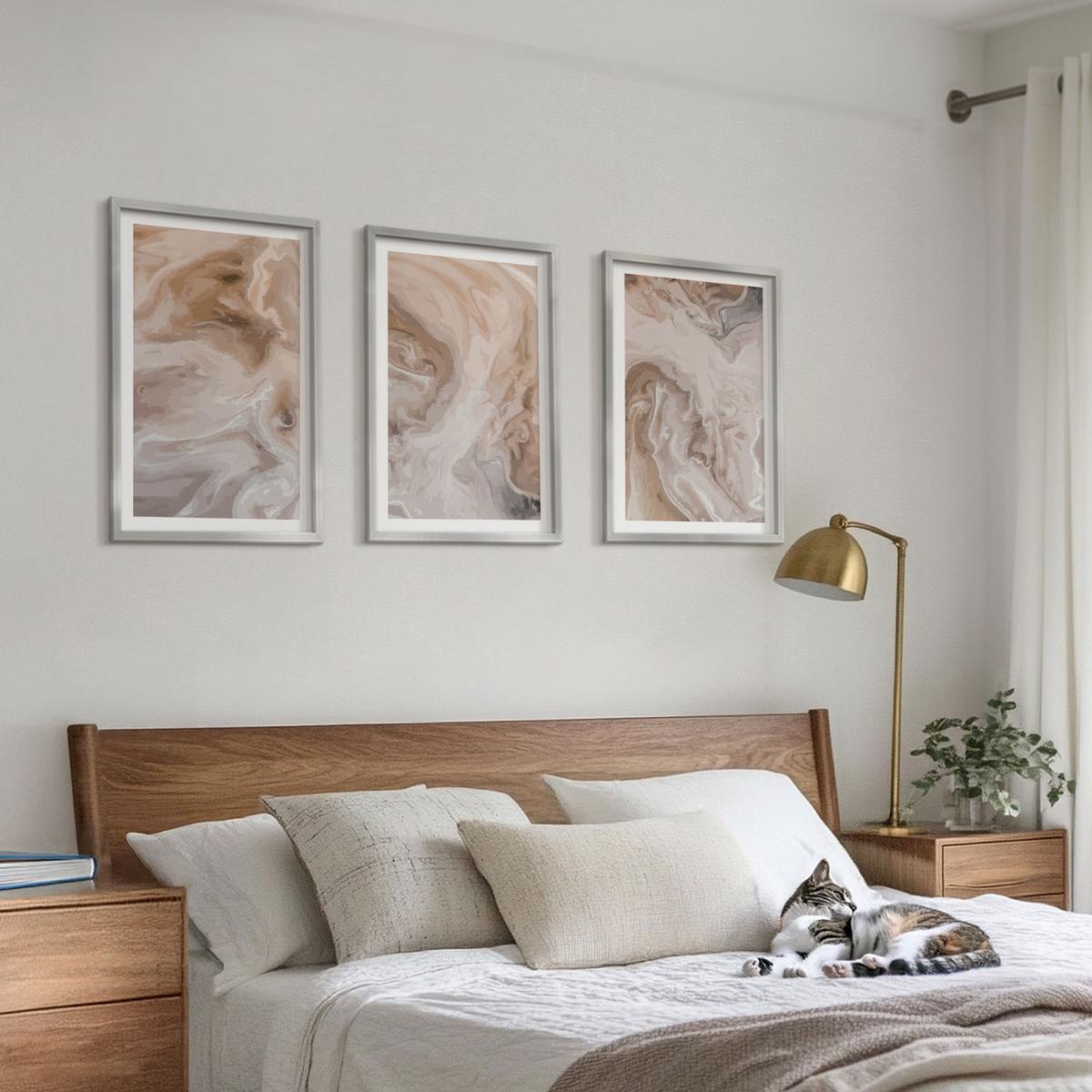 BILDER SET 3er Set - 40x60 cm Silberner Rahmen - abstrakte Marmortexturen - Silberfarben, Kunststoff (40/60cm) - TULUP