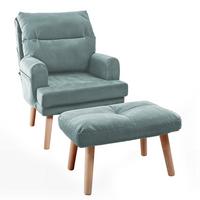 RELAXSESSEL NEMO mit Hocker und Holzfüßen - Blau, Holz (65/95/65cm) - Idohome