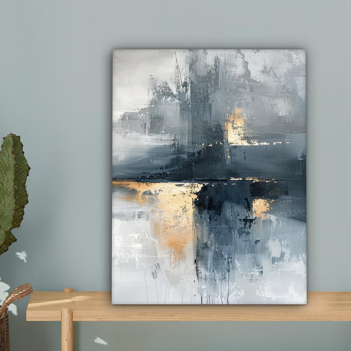 LEINWANDBILD Kunst - Grau - Gold - Abstrakt Room Decor 30x40 cm - Dunkelgrau, Textil (30/40cm) - MuchoWow