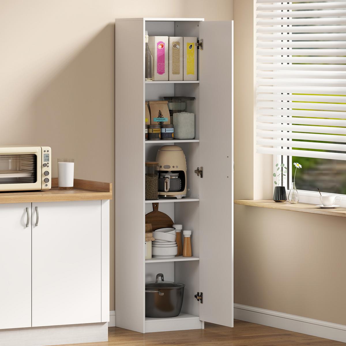 KÜCHENSCHRANK Spanplatte Weiß - Alufarben/Weiß, Holzwerkstoff/Metall (35/180/40cm) - HOMCOM