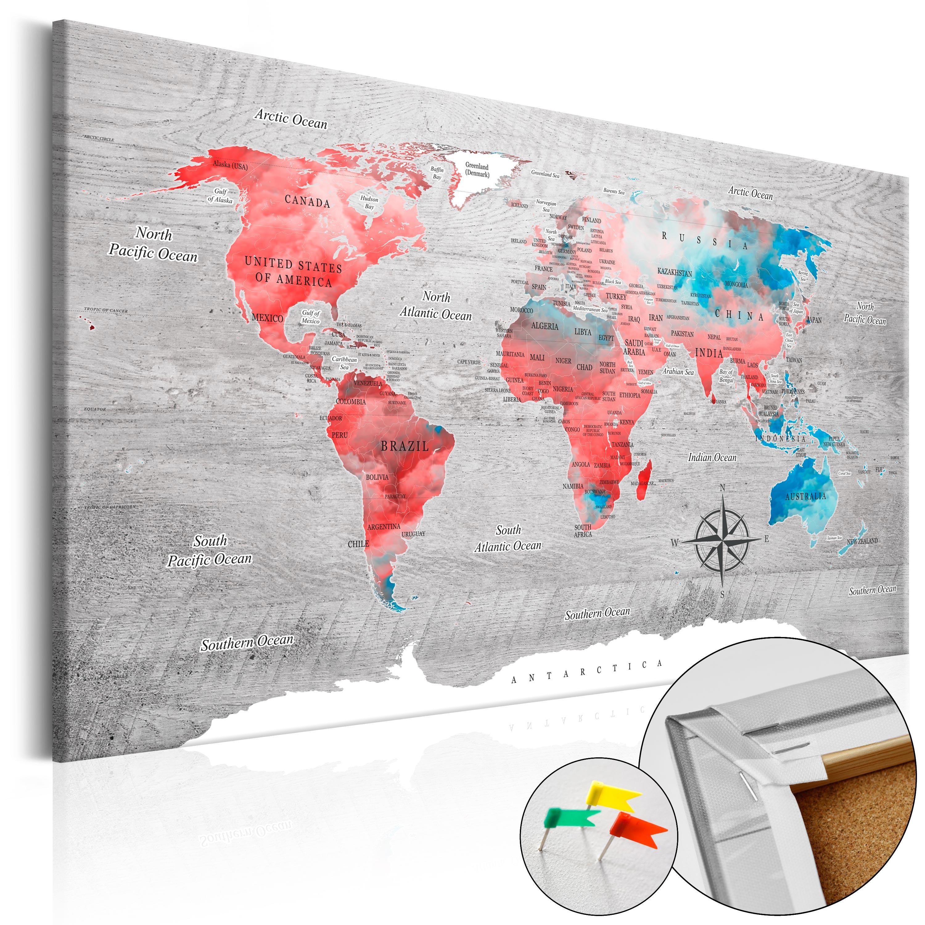 PINNWANDBILDER Grau 120/80 cm - Rot/Grau, Naturmaterialien/Textil (120/80cm) - KUNSTLOFT