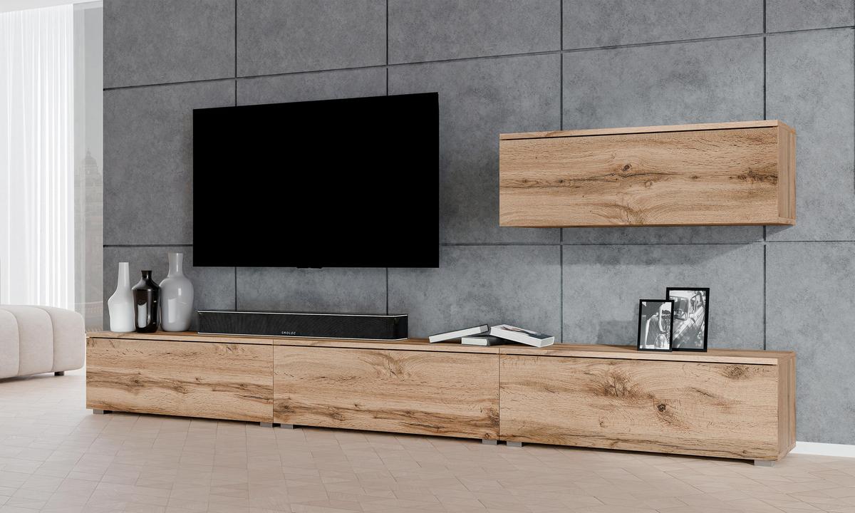 WOHNWAND Loriano IV Eiche Wotan 300/70,5/32 cm – Hängend und Stehend - Braun, Holzwerkstoff/Kunststoff (300/70.5/32cm) - AX Living