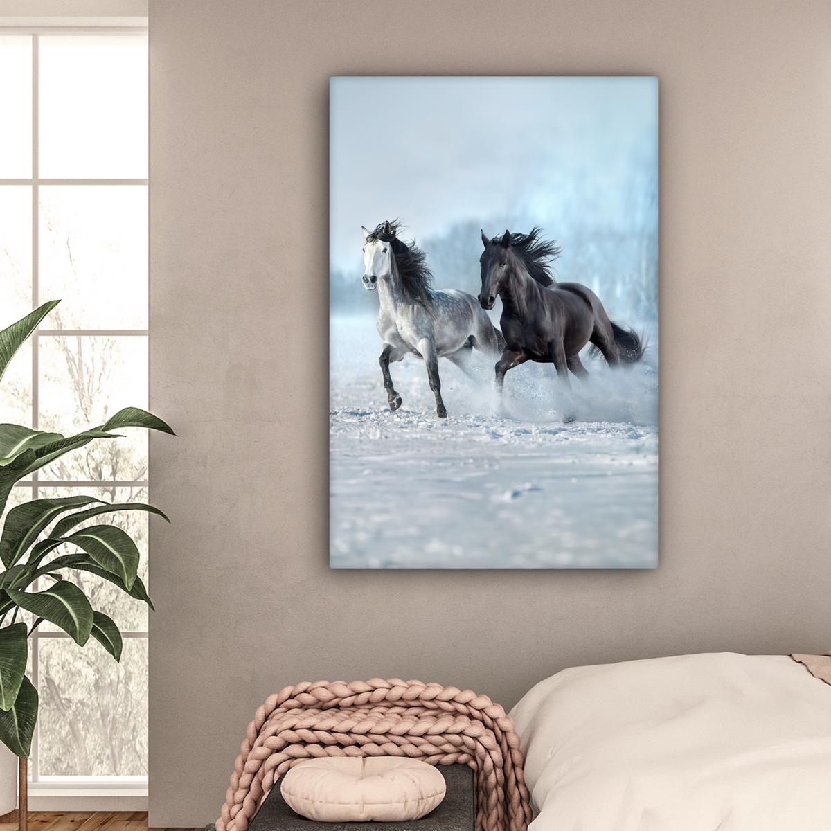 LEINWANDBILD Pferde - Winter - Tiere - Natur - Schnee Deko Groß 90x140 cm - Anthrazit, Textil (90/140cm) - MuchoWow