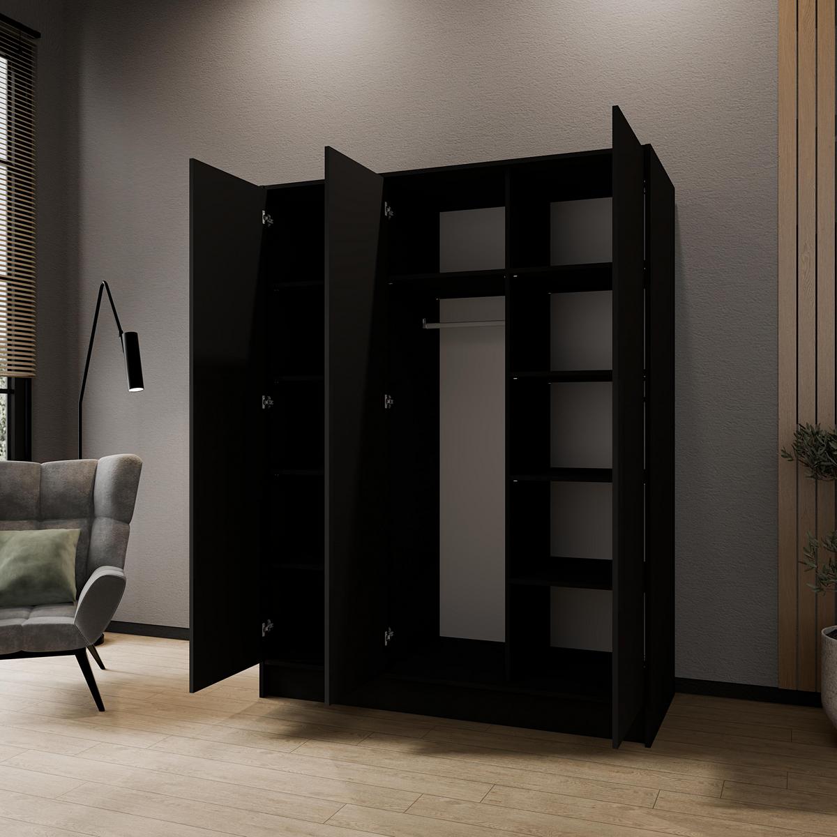 KLEIDERSCHRANK Mono Grifflos im Skandi-Stil, Schwarz 150/200/51 cm - Schwarz, Holzwerkstoff (150/200/51cm) - WFL GROUP
