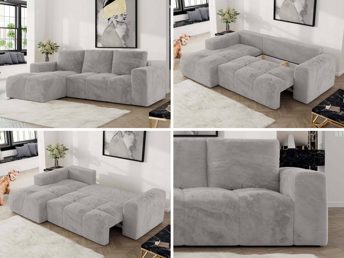 ECKSOFA MONIVA Hellgrau Plüsch - Links - Hellgrau/Schwarz, Textil (164/266cm) - MKS