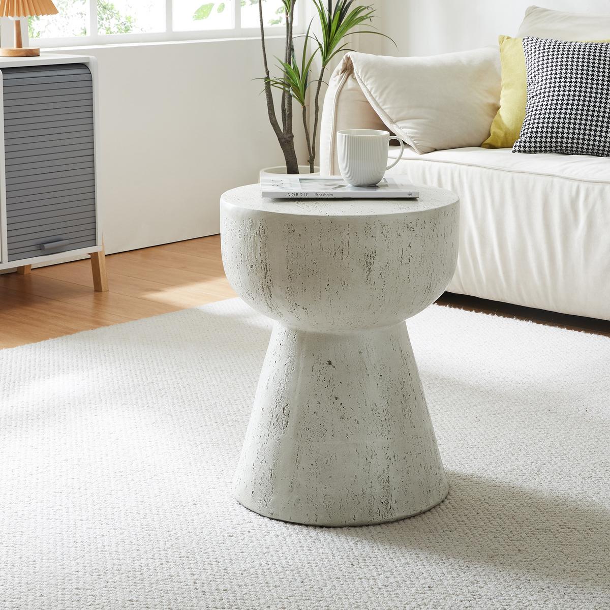 BEISTELLTISCH Oulvepijanse - Weiß, Stein (40/40/51cm) - [en.casa]