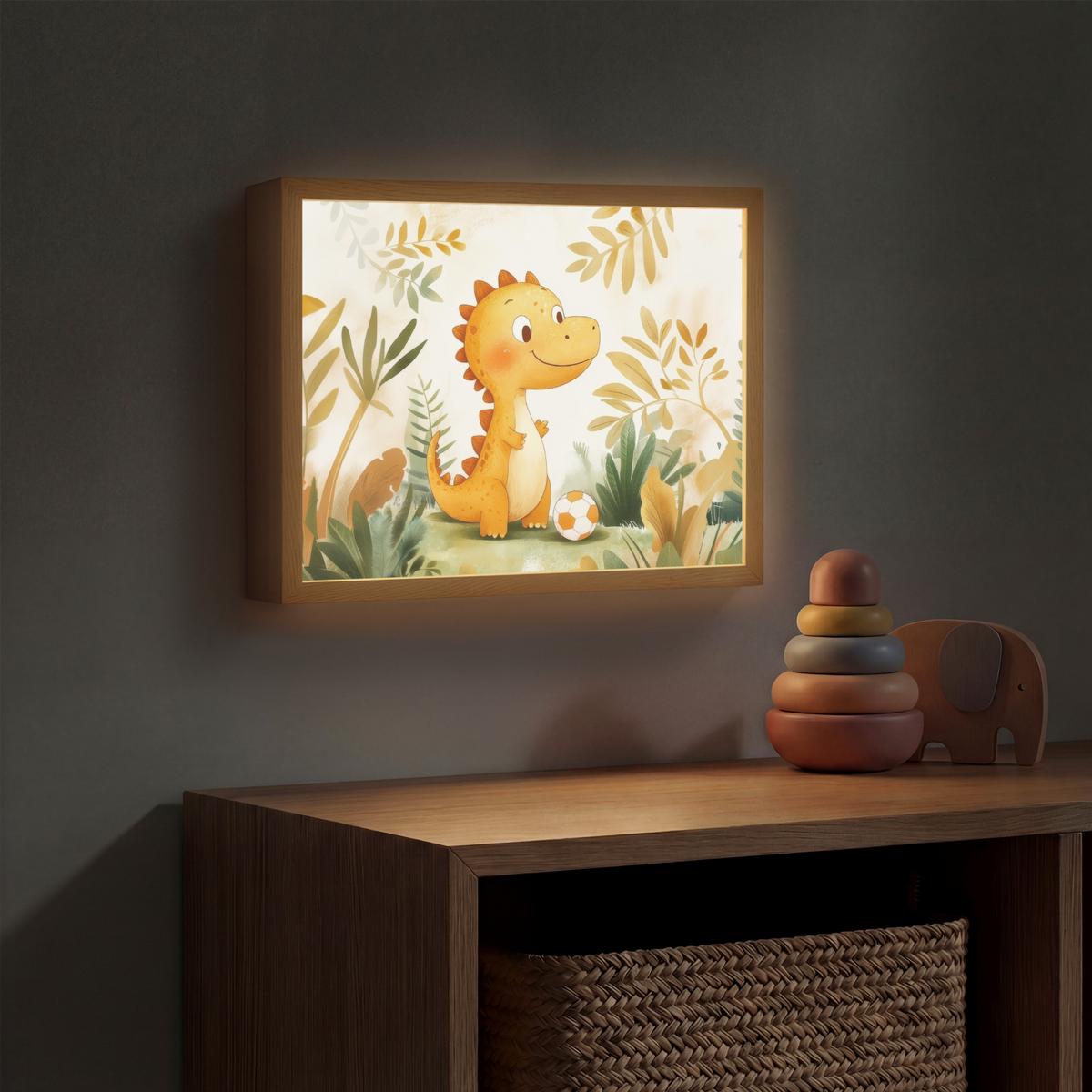 WANDLEUCHTE MIT AKKU Dino - Fußball - Orange 40x30 cm - Beige, Holzwerkstoff (40/30/8cm) - OnlyWow