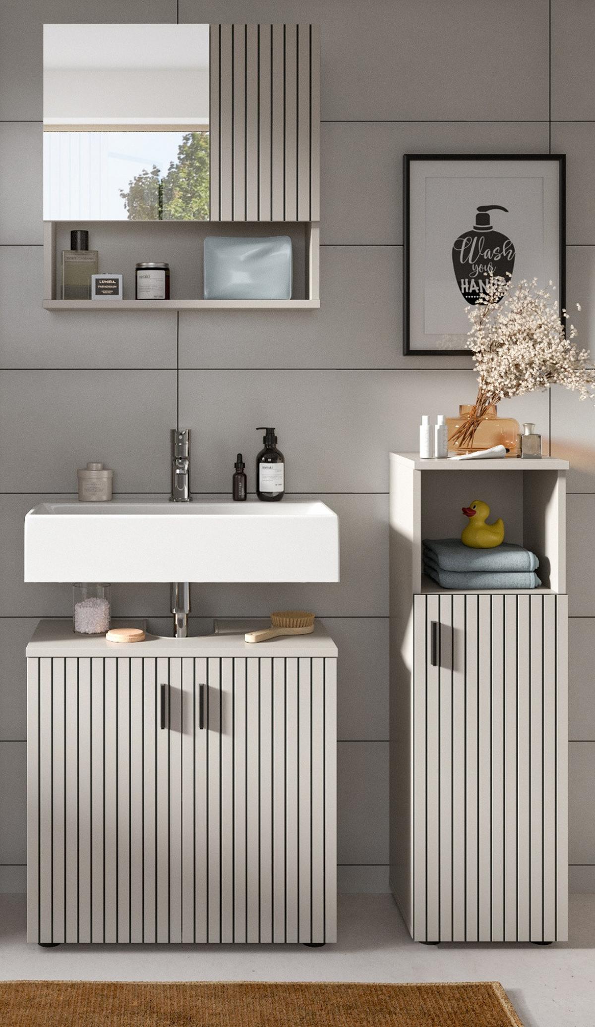 BADMÖBEL-SET Kaschmir 3-teilig 105 cm, Badkombination in modernem Design - Kaschmir/Schwarz, Glas/Holzwerkstoff (105/180/30cm) - Inn.Furn