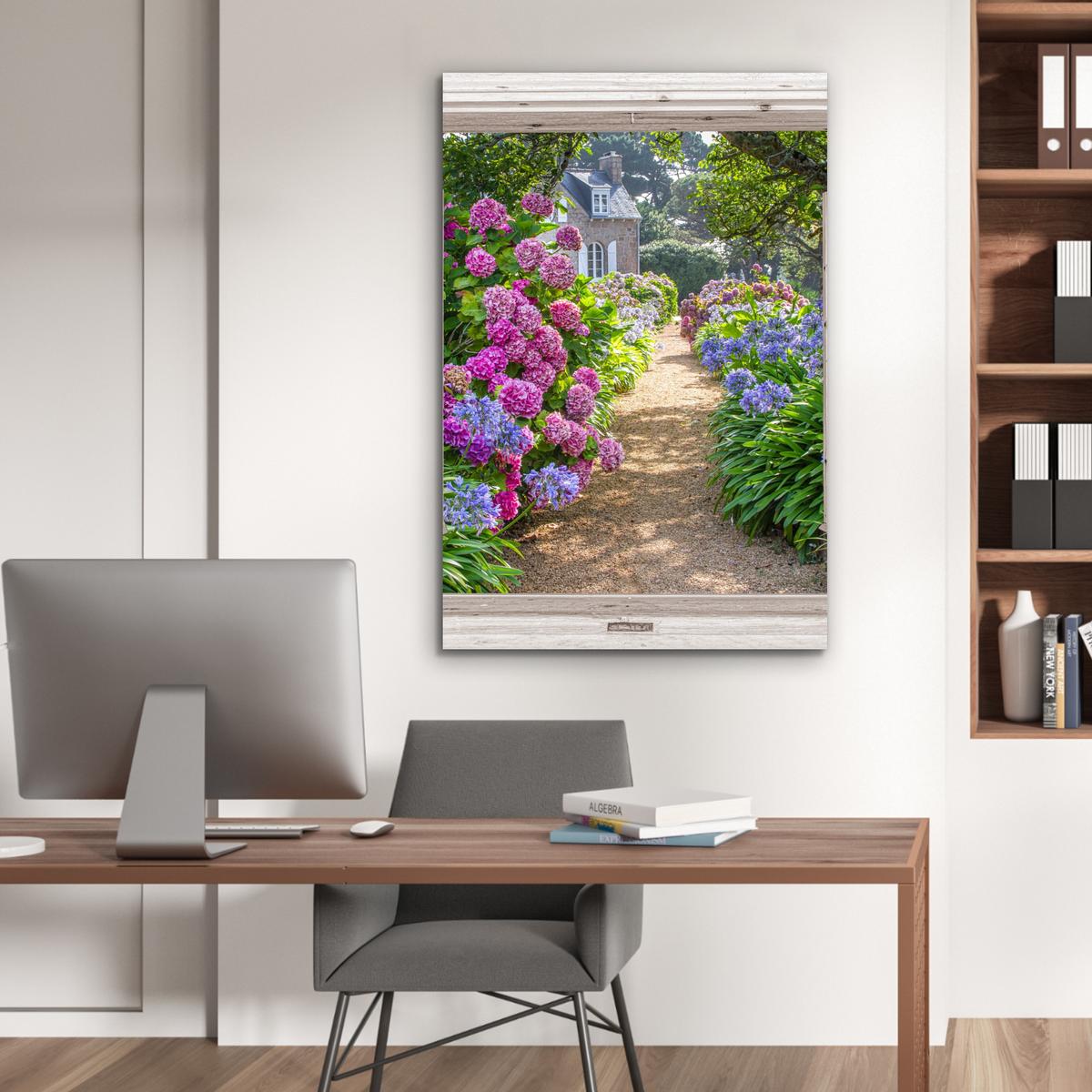 METALLBILD Hortensie - Durchsichtig - Blumen - Sommer - Lila - Weg 80x120 cm - Lila, Metall (80/120cm) - MuchoWow