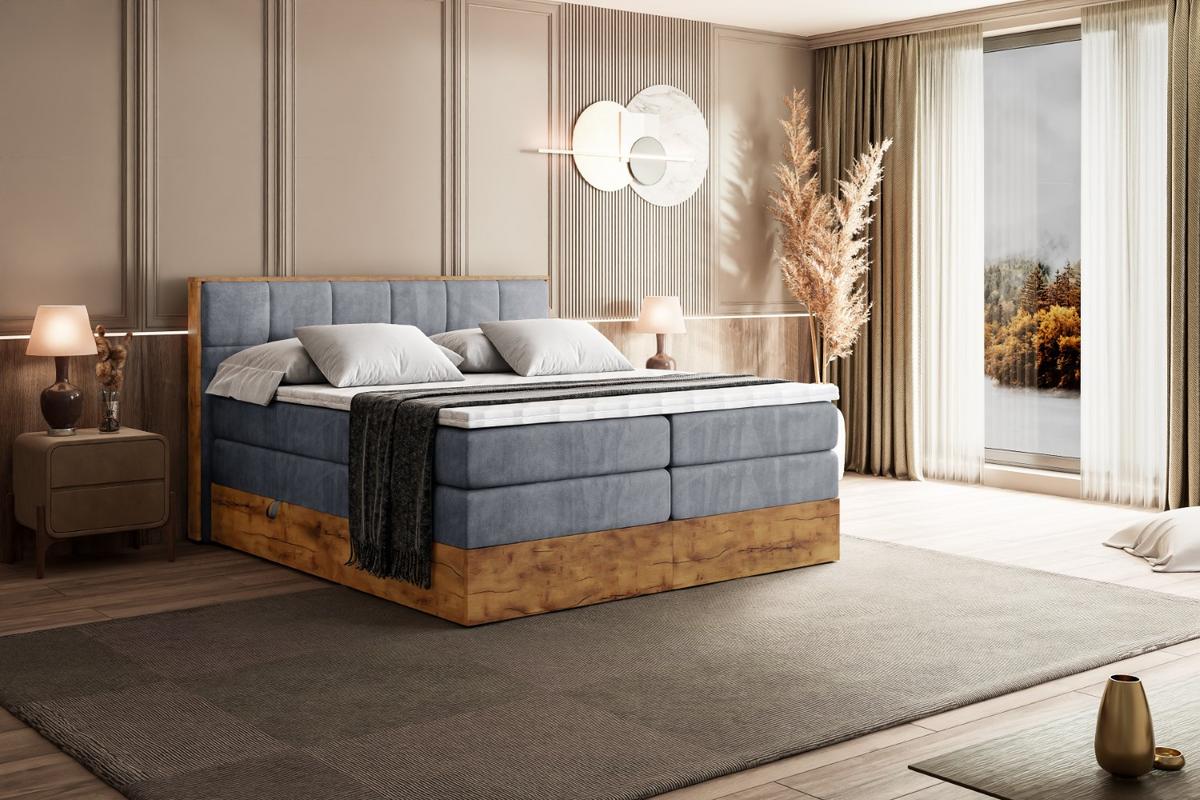 BOXSPRINGBETT mit Matratze H3|H4 und Lattenrost - LOLLI7 KING-160x200 - Grau Casablanca - Grau, Holzwerkstoff (160/200cm) - ALTDECOR