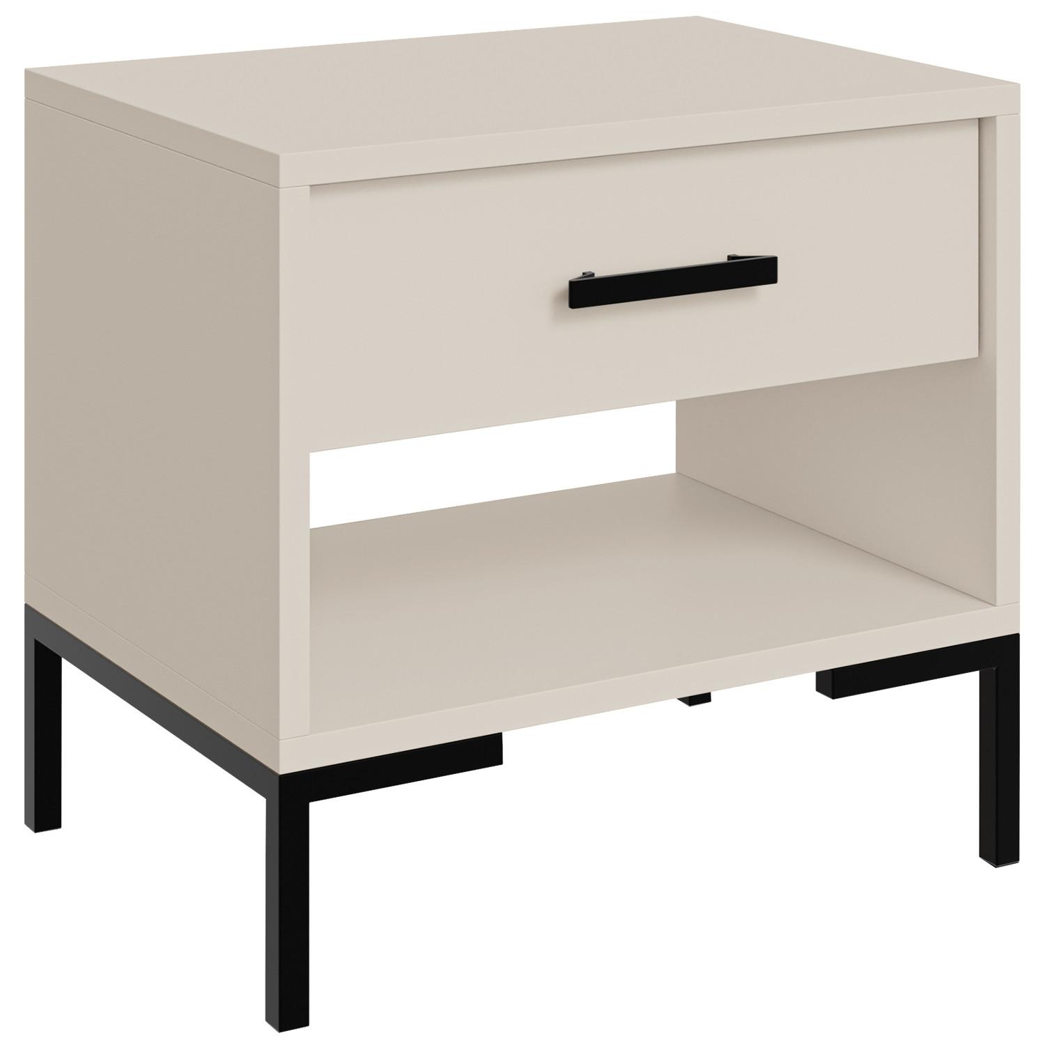 NACHTTISCH Selena mit Schublade und offenem Fach, Metallfüße, Selbstschließer, Kaschmir, 52 cm - Kaschmir/Schwarz, Holzwerkstoff/Metall (52/55/40cm) - Beautysofa