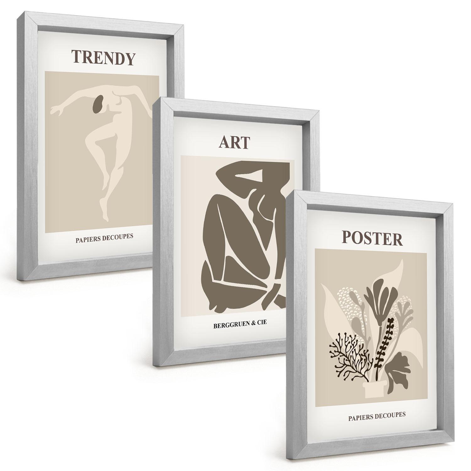 BILDER SET 3er Set - 20x30 cm Silberner Rahmen - Matisses Pflanzenfiguren - Silberfarben, Kunststoff (20/30cm) - TULUP