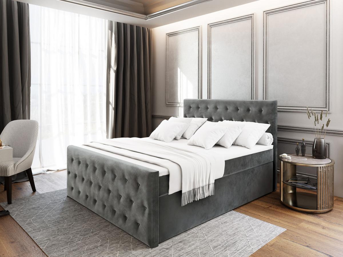 BOXBETT FONDI 160x200 cm mit Matratze und Topper - Grau - Grau, Holz (160/200cm) - MASSENO