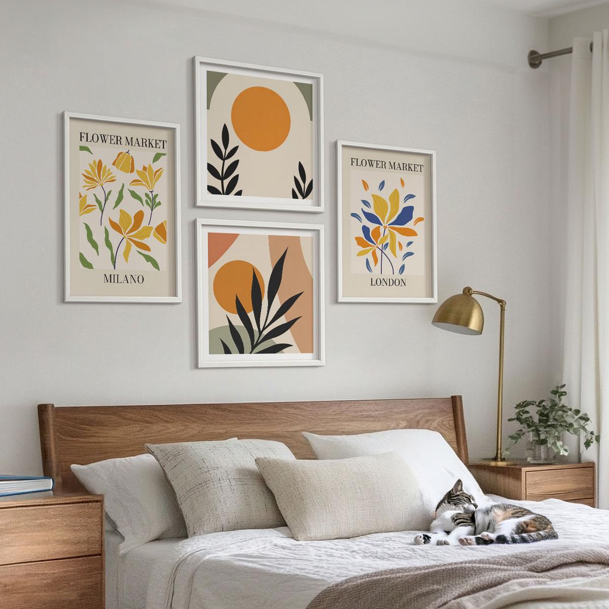 BILDER SET 4er Set - 50x50 cm & 40x60 cm Weißer Rahmen - Blumenposter Paris Mailand - Weiß, Kunststoff (50/50cm) - TULUP