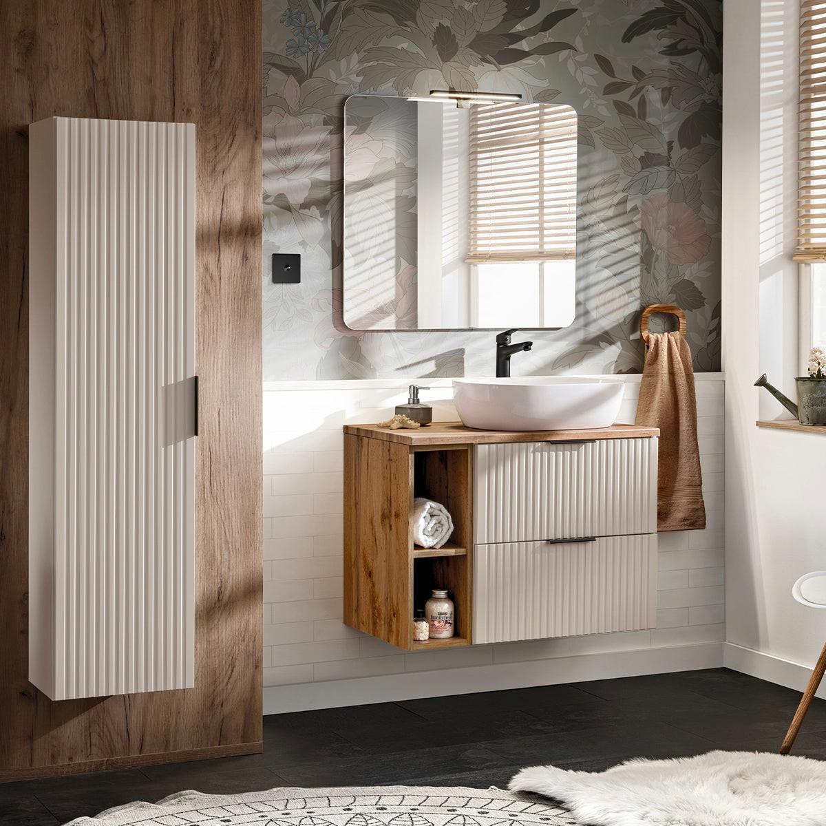 BADMÖBEL 80.6cm Adriel 2er-Set Kaschmir und Holz - Beige, Holzwerkstoff (80.6/59/46cm) - Petits-meubles