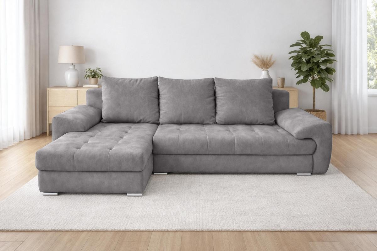 ECKSOFA L Form Manisa Grau 234/145/83 cm Links mit Schlaffunktion - Silberfarben/Grau, Kunststoff/Textil (145/234cm) - AX Living